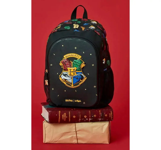 Smiggle Harry Potter Hogwarts 16 Inch Kids Backpack – Black School Bag with Hogwarts Crest, Hard Front Pocket & Bottle Holder