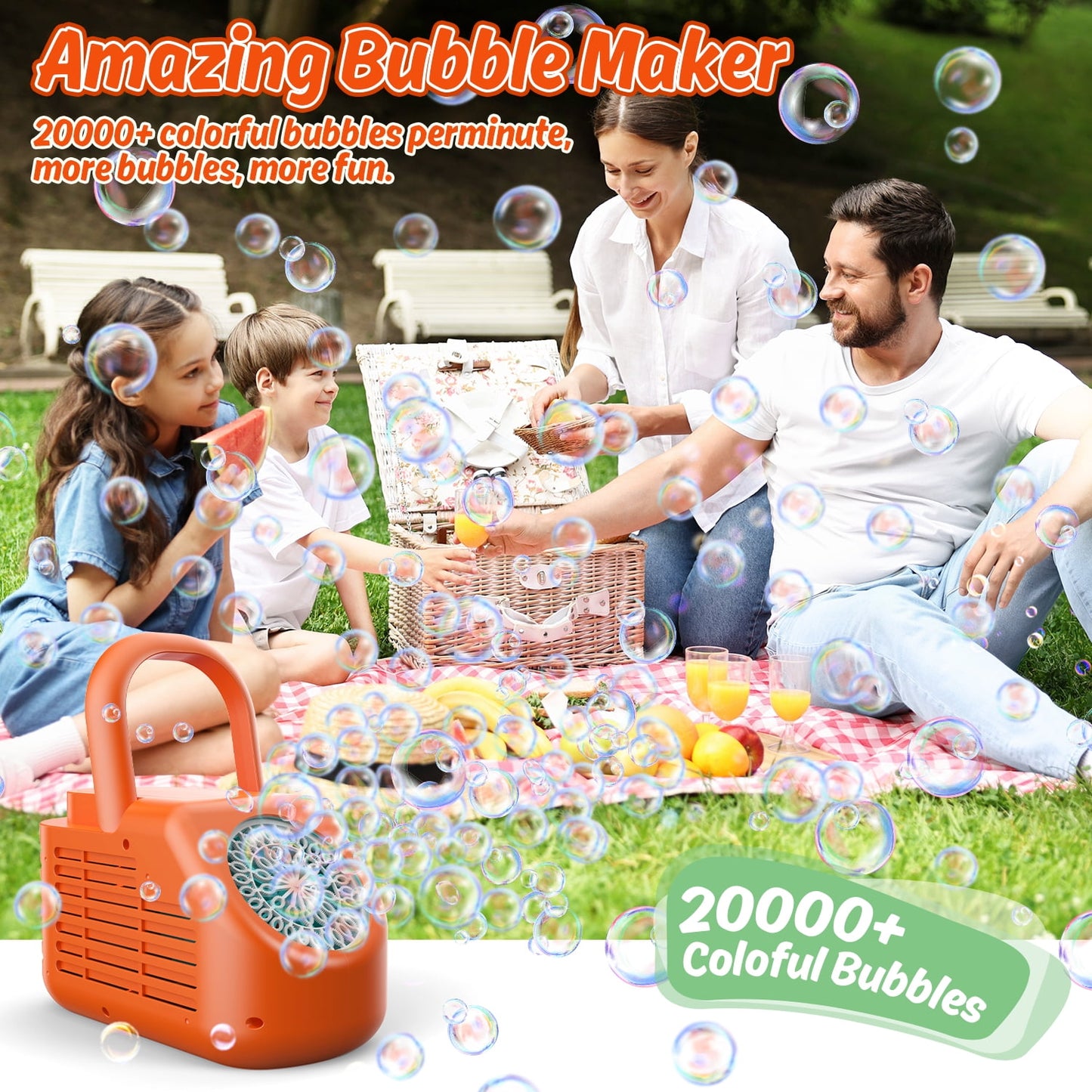 Automatic Portable Bubble Machine with Carry Handle – Bubble Maker Toy for Kids 3+ Years