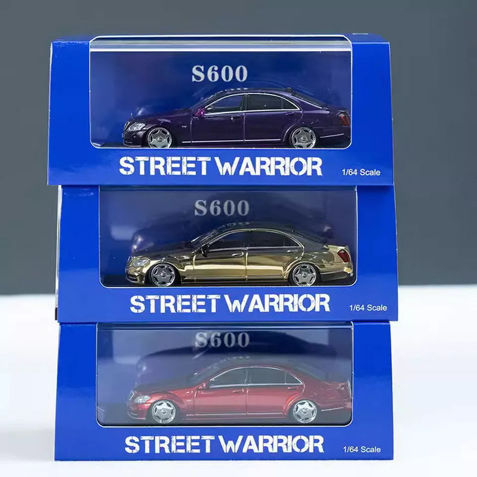STREET WARRIOR 1:64 Mercedes-Benz S600 (W220) Die-Cast Model Car | Premium Luxury Sedan Collectible with Display Case | 3 Variants