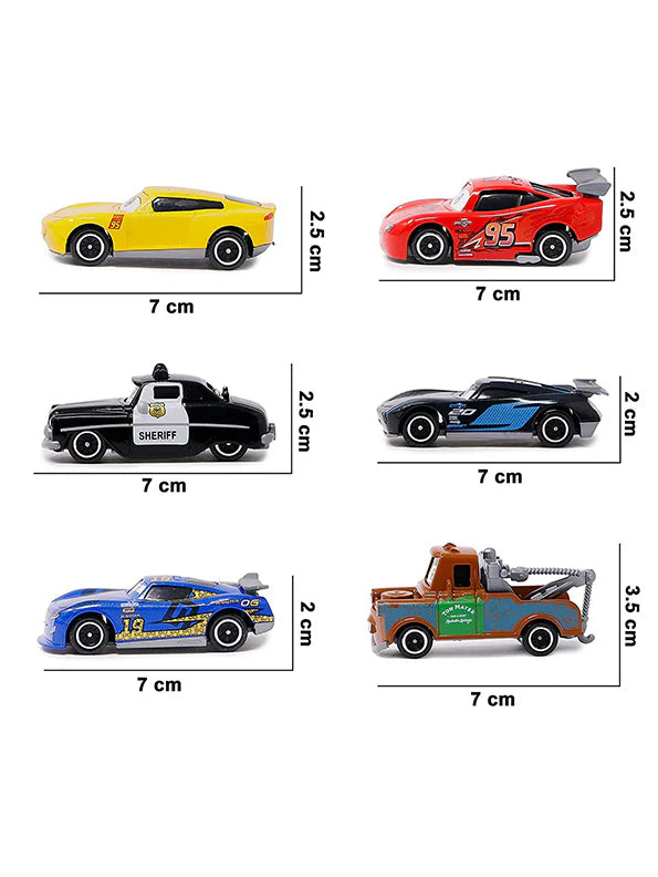 Disney Pixar Cars Die-Cast Toy Car Set (Pack of 6) | Metal Mini Racing Cars | Collectible Push & Go Vehicles | Kids Gift Set for Boys & Girls Ages 3+