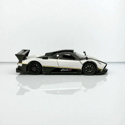 RMZ Hobby 1:32 Pagani Zonda R Die-Cast Model Car – White Body And Black Roof with Openable Doors, Pull-Back Action, Light & Sound (664975) - Jaiman Toys