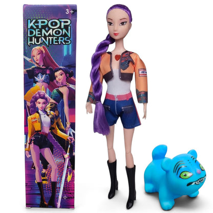 K-Pop Demon Hunters 11 Inch Rumi Purple Hair Fashion Doll with Blue Pet | 3+ Years