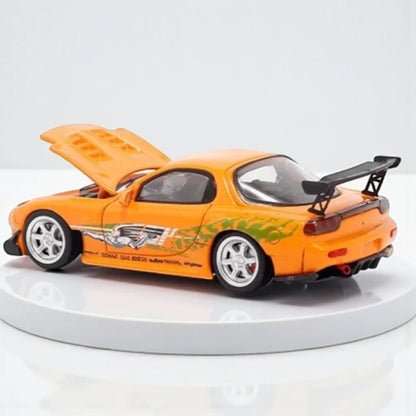 BSC 1:64 Mazda RX-7 FD3S Diecast Model Car – Orange with Graphics
