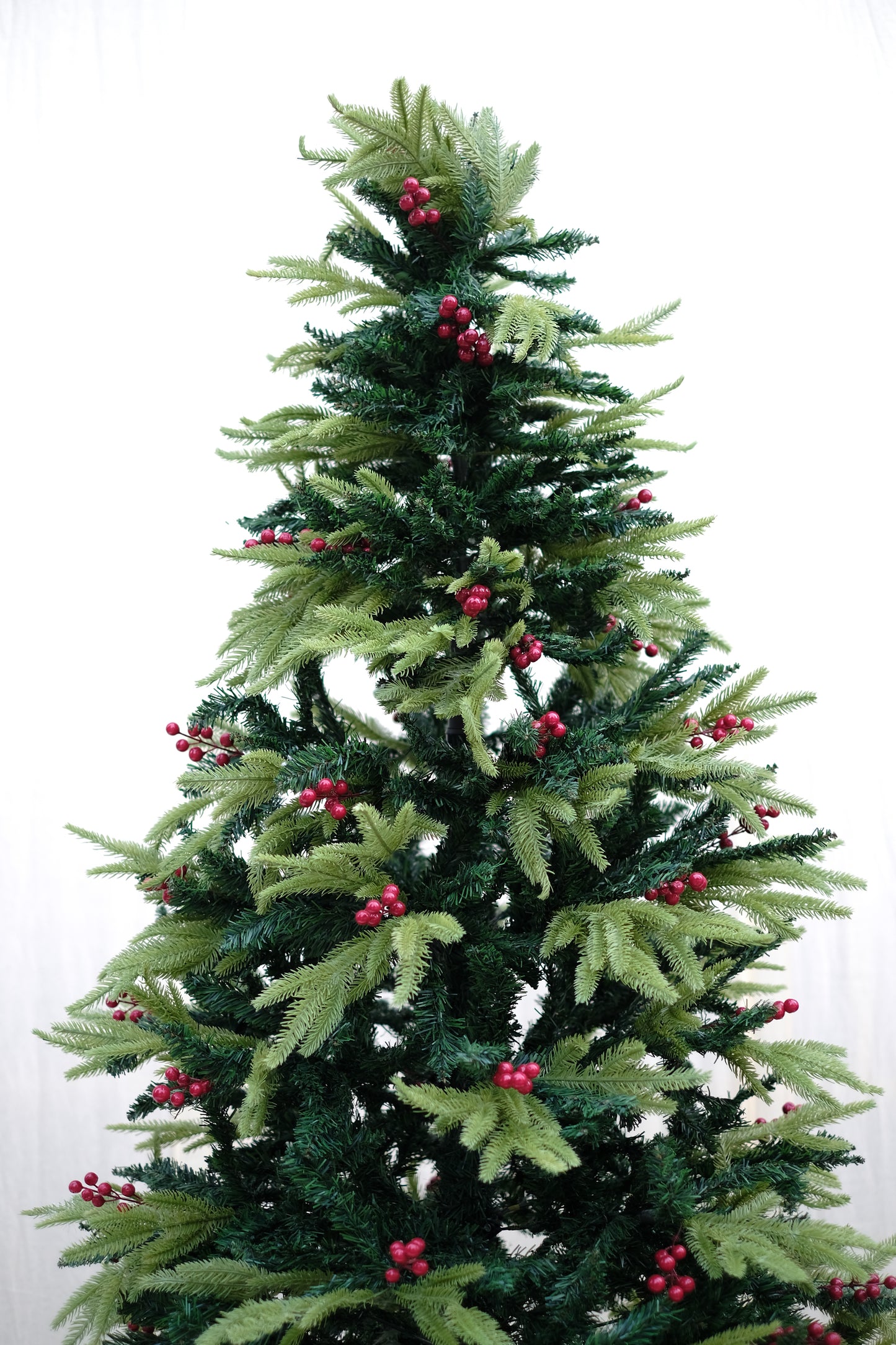 RAZ 8-Foot Lush Dual-Toned Christmas Tree | Premium Festive Tree Accented with Red Cherries for a Cheerful Holiday Look