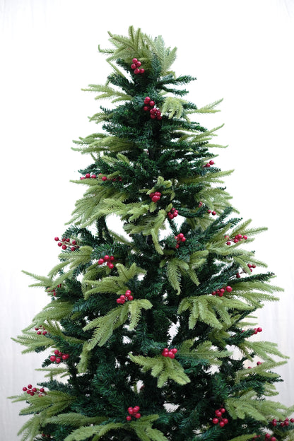 RAZ 8-Foot Lush Dual-Toned Christmas Tree | Premium Festive Tree Accented with Red Cherries for a Cheerful Holiday Look