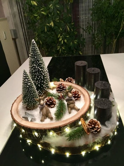 SWEN Jane Tabletop Christmas Tree – Pack | Frosted Mini Trees with Wooden Base for Home & Office Décor
