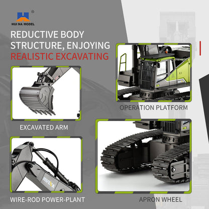 HUINA 1593 RC Excavator 1:14 Metal Alloy Engineering Crawler Tractor 2.4G Electric Remote Control Car Rc Vehicle Toy