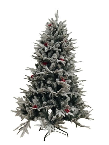 SWEN Niva 6-Feet Christmas Tree with Frosting, Red Cherries & Pine Cones | Premium Snow-Kissed Festive Tree