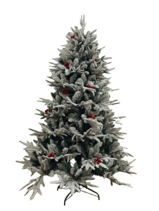 SWEN Niva 6-Feet Christmas Tree with Frosting, Red Cherries & Pine Cones | Premium Snow-Kissed Festive Tree