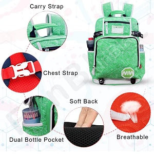 Kids School Backpack – Lightweight Ergonomic School Bag with Multiple Compartments, Padded Straps & Bottle Pocket (Green)