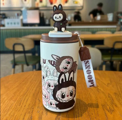 Labubu Stainless Steel Vacuum Sipper Water Bottle –350ml | Hot & Cold Insulated Bottle for Kids & Travel - Jaiman Toys