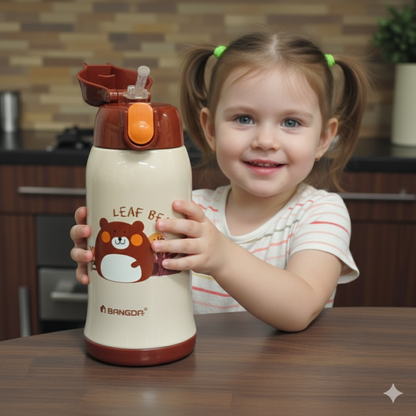 Bangda 560ml Stainless Steel Lecai Vacuum Children Water Bottle – Leaf Bear Theme