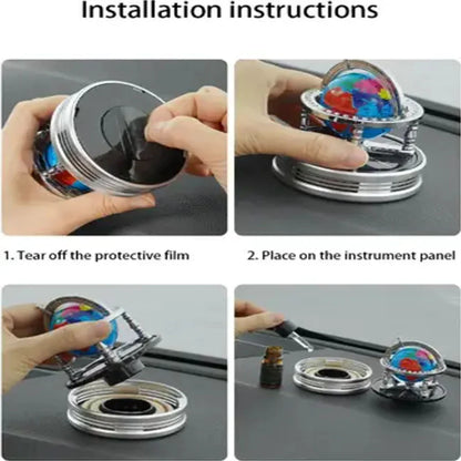 Globe Alloy Solar Energy Spinning Car Aromatherapy Air Freshener with Perfume Liquid – Fragrance Dashboard Air Purifier