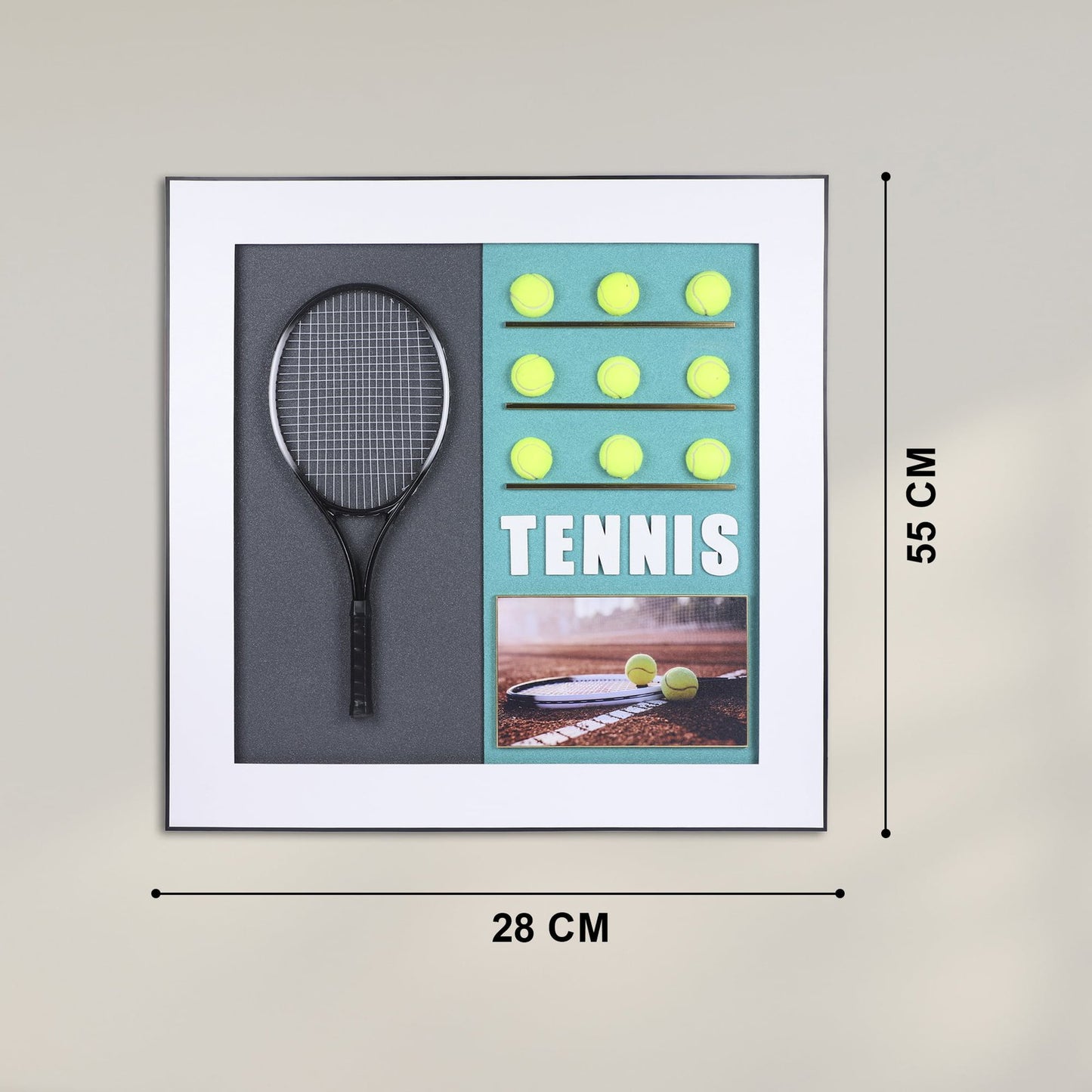 Black Tennis Racket with Tennis Ball Decorative Wall Frame - Elevate Your Decor with Sporting Elegance