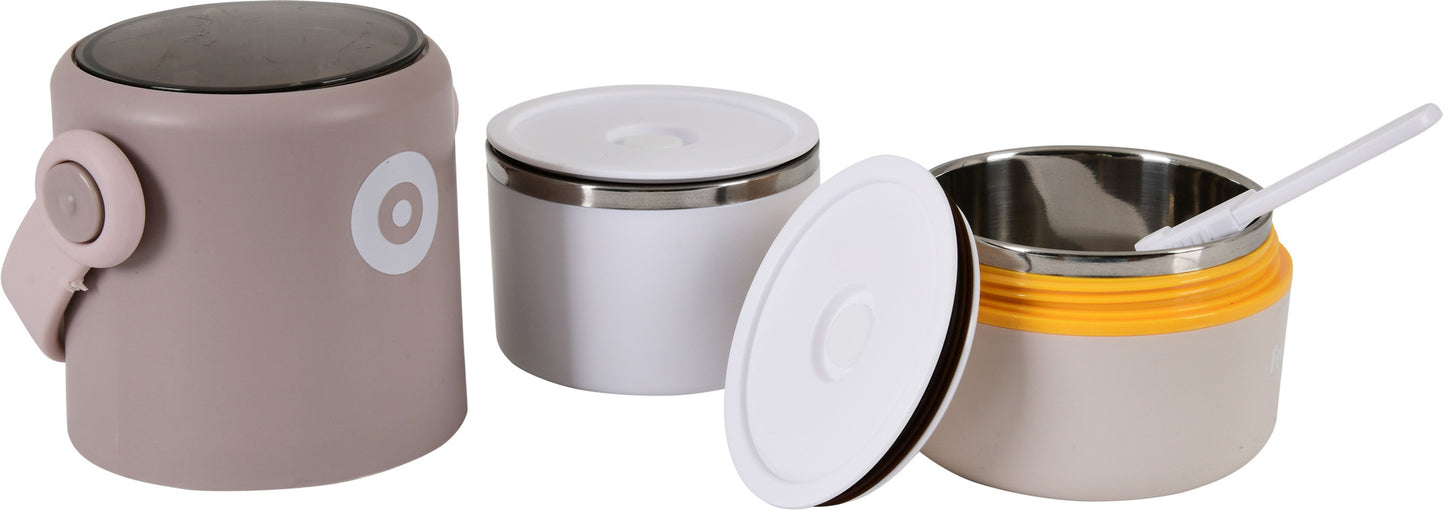 Double Layer Stainless Steel Lunch Pot 580ml with Foldable Spoon | 2 x 290ml Insulated Food Container for School, Office & Travel