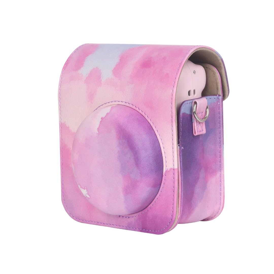 PU Leather Instant Camera Case For Fujifilms Instax Mini 12! Rain Proof &amp; Protective Case with Adjustable Shoulder Strap - PU Leather Soft Cover, Blossom Pink