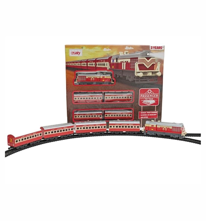 Centy 24-Piece Battery-Operated Passenger Toy Train Set with LED Headlight, 5-Piece Train, Tracks & Manual Track Changer for Kids 3+