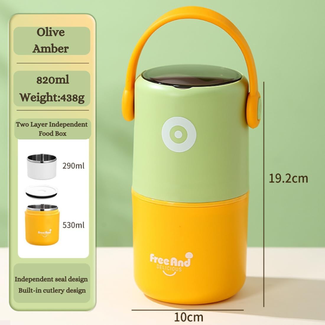 Double Layer Stainless Steel Lunch Pot 820ml with Foldable Spoon | 530ml + 290ml Insulated Food Container for School, Office & Travel