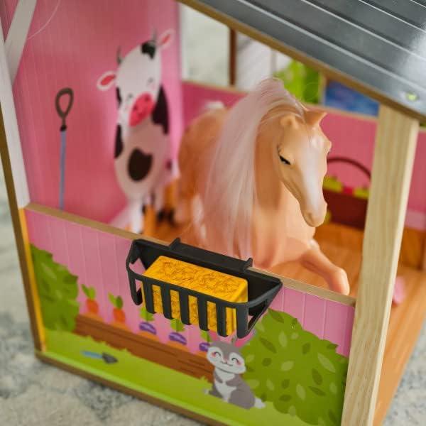 Windmill Elevator 2-in-1 Wooden Barn & Dollhouse with Horse and Lights & Sounds, Over 3 Feet Tall, Pink
