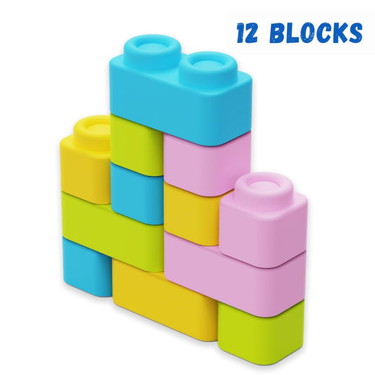 Zephyr Learning Steps Infant Building Blocks – 12 Soft & Squeezable Pieces, Ages 5 Months+