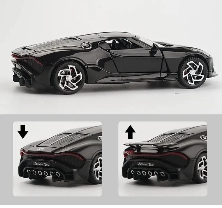 Joy Junction Bugatti La Voiture Noire 1:32 Scale Die-Cast Model Car with Sound & Light – Pull Back Metal Hypercar Toy for Collectors