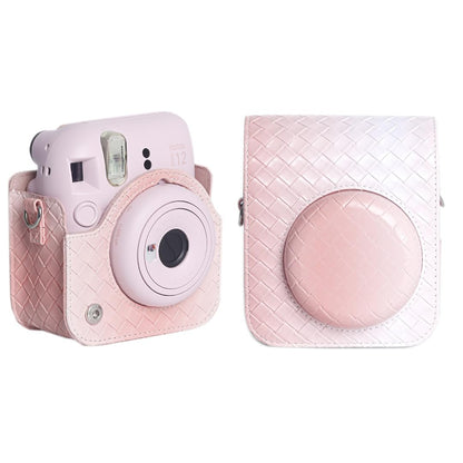 Fujifilms Instax Mini 12 Instant Camera PU Leather Case! Rain Proof Soft Camera Protective Case with Shoulder Strap - Blossom Pink