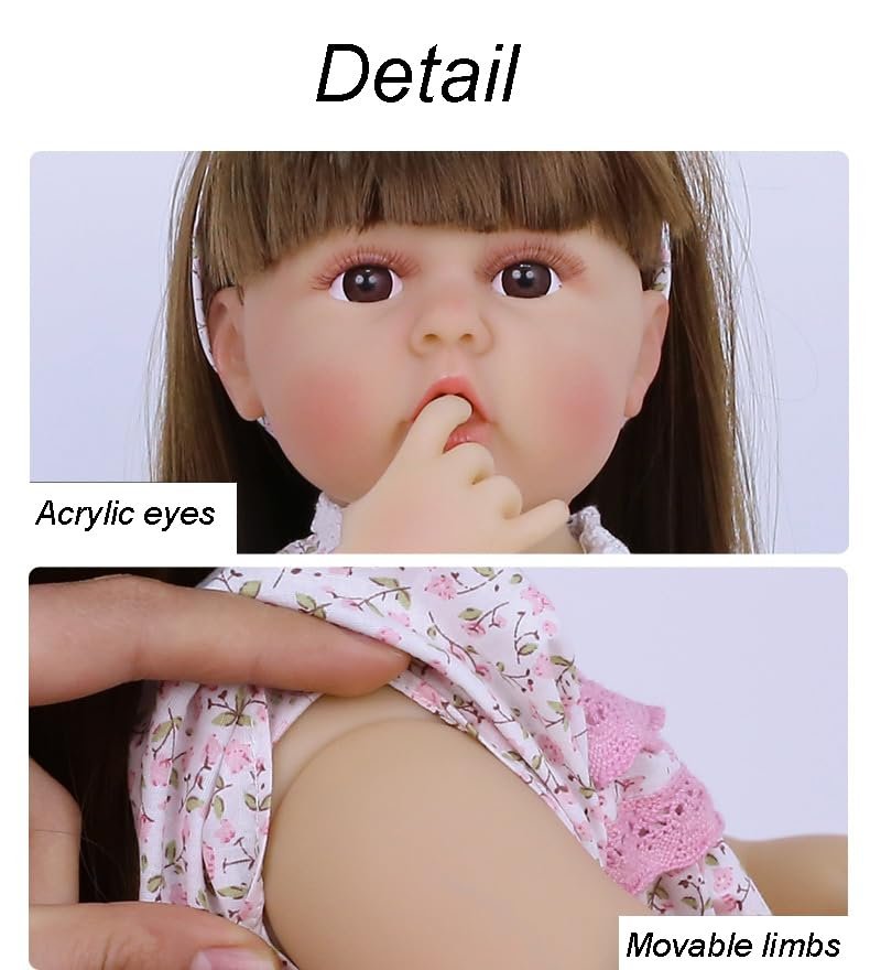 Breatoi! Realistic Sound &amp; Activities! Lifelike Full Silicone Body Reborn Baby Girl Doll Toy Princess Toddler Bebe with Brown Long Hair