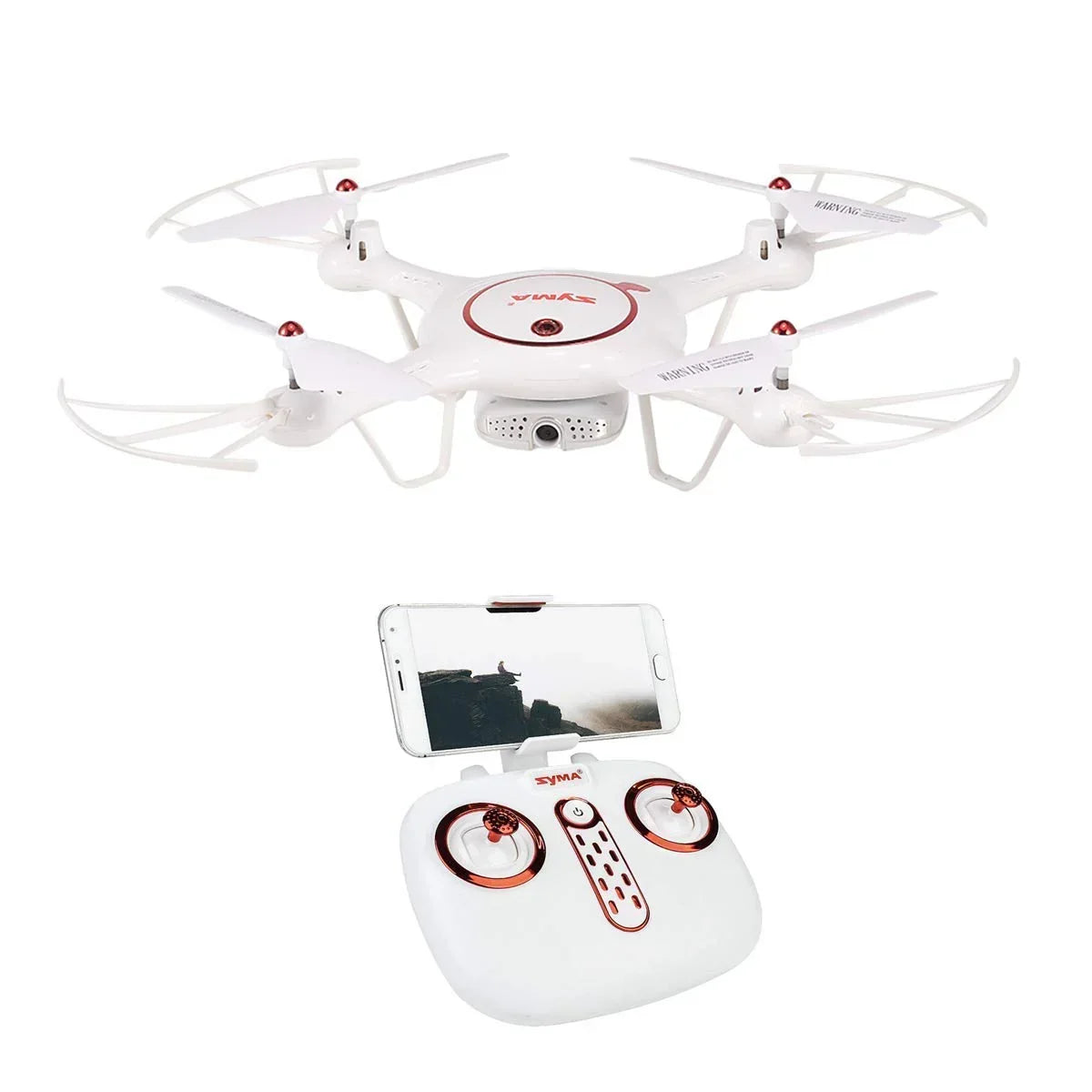 SYMA X5UW-D Radio Controlled Rotatable FPV Camera Drone Altitude Hold Mode One Key Take-Off/Landing App Control RC Quadcopter, White - Jaiman Toys