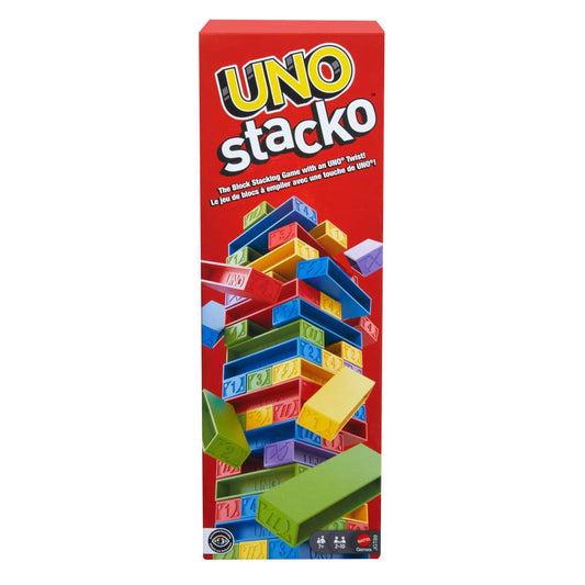 Mattel Games UNO Stacko – 45 Colored Stacking Blocks with Loading Tray | Family Party Game