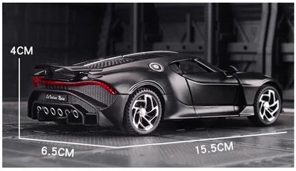 Joy Junction Bugatti La Voiture Noire 1:32 Scale Die-Cast Model Car with Sound & Light – Pull Back Metal Hypercar Toy for Collectors