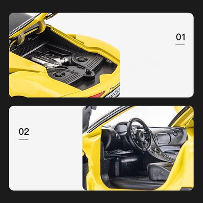JOY JUNCTION Maserati MC20 1:32 Scale Alloy Metal Pullback Die-Cast Car – Yellow with Lights, Music & Openable Doors - Jaiman Toys