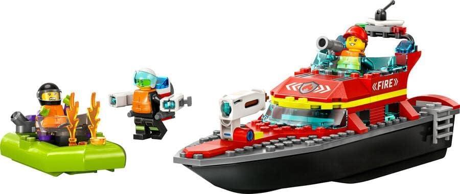 LEGO City 60373 Fire Rescue Boat Toy, Floats on Water, with Jetpack, Dinghy and 3 Minifigures, Everyday Hero Toys for Boys and Girls Aged 5+, Gift Idea