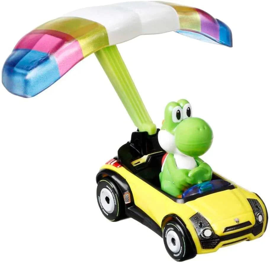 Hot Wheels Mario Kart Yoshi Die Cast Car with Parafoil Glider | 1:64 Scale Collectible Racing Toy | 3+ Years