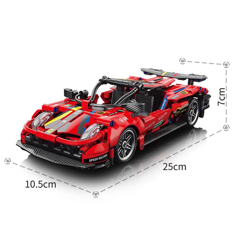 ThinkerPlace 1:18 DIY Blocks Pull-Back Car – Red | Buildable STEM Construction Racing Toy for Kids 8+