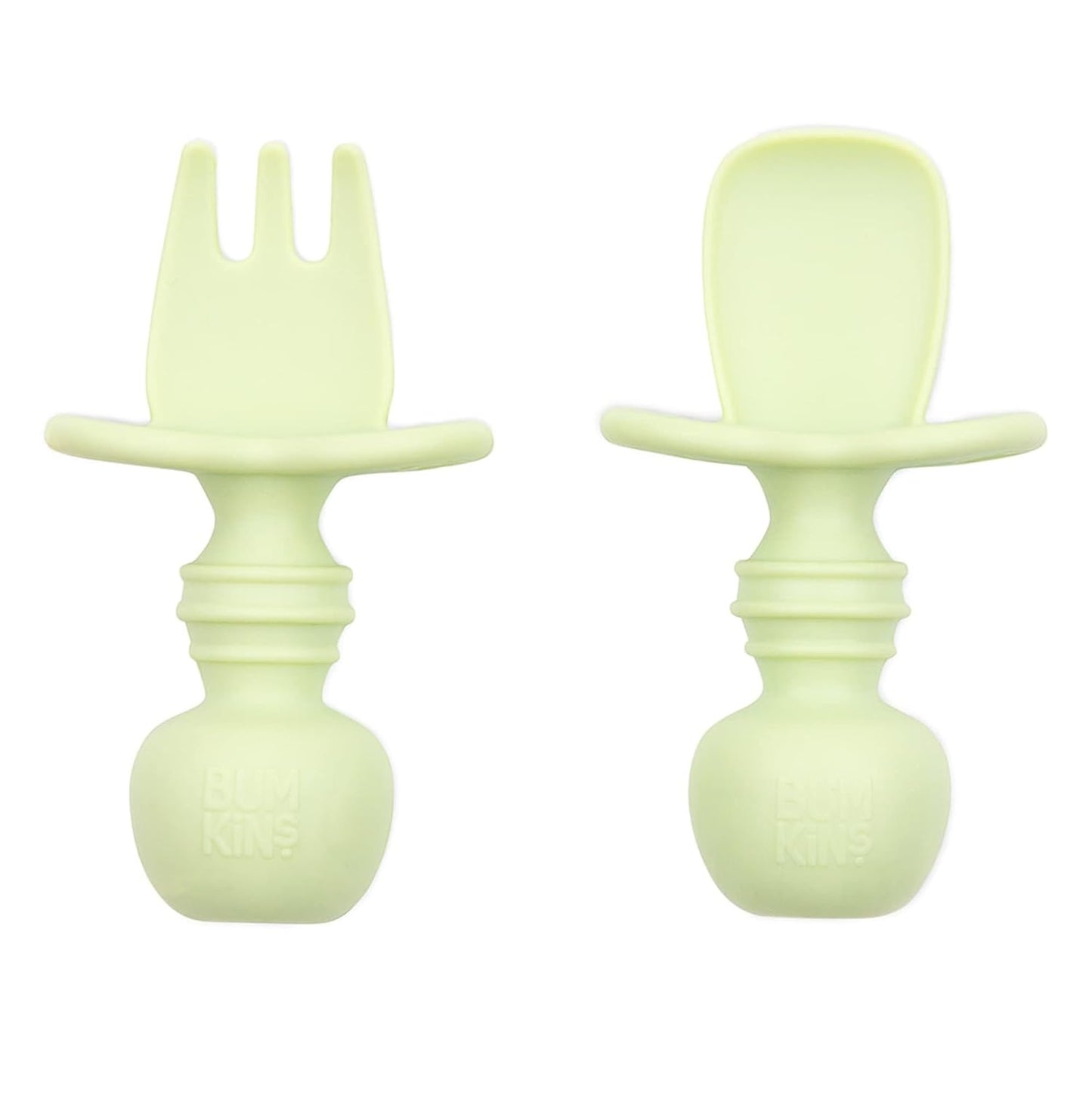 Bumkins Silicone Chewtensils Self-Feeding Baby Spoon & Fork Set – Sage | BPA-Free Food Grade Silicone Toddler Utensils | Easy Grip Baby Training Cutlery for Baby-Led Weaning | 6+ Months