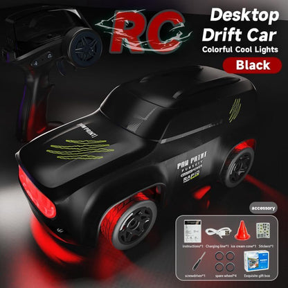 Mini 4WD Q197 1:64 Scale LED Drift RC Car – 2.4GHz Remote Control, Type-C Fast Charge, Adjustable Drift Modes (Black)