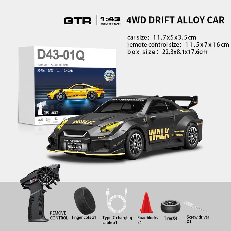 Hstar 1:43 RC Drift Car 2.4GHz 4WD Alloy 20 km/h High-Speed RC Racing Car with Gyro