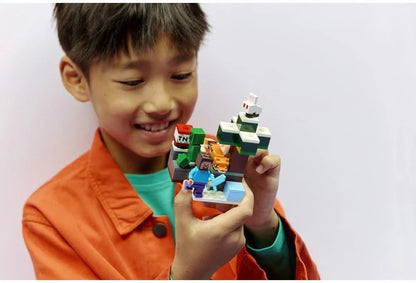 LEGO Minecraft 21583 Steve's Taiga Adventure Toy - incl. a Steve Minifigure with a Diamond Sword, Creeper, Fox, Baby Bunny Figures - Gaming Gift for 6+ Year Old Boys & Girls
