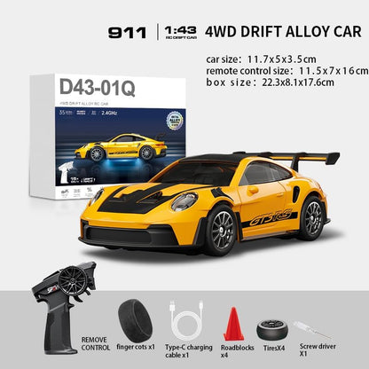 Hstar 1:43 RC Drift Car  2.4GHz 4WD Alloy 20 km/h High-Speed RC Racing Car with Gyro – (Yellow)