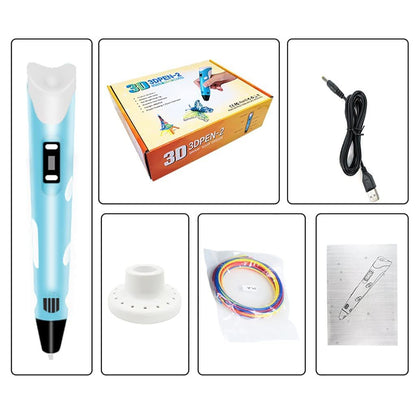 3D Pen-2 Professional 3D Printing Drawing Pen with 3 x 1.75mm ABS/PLA Filament for Creative Modelling and Education