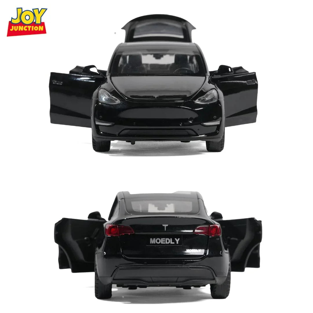 JOY JUNCTION Tesla 1:32 Scale Alloy Metal Pullback Die-Cast Car – Black with Lights, Music & Openable Doors - Jaiman Toys