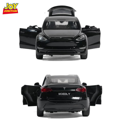 JOY JUNCTION Tesla 1:32 Scale Alloy Metal Pullback Die-Cast Car – Black with Lights, Music & Openable Doors - Jaiman Toys
