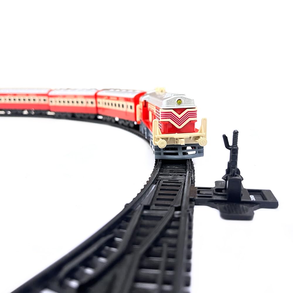 Centy 24-Piece Battery-Operated Passenger Toy Train Set with LED Headlight, 5-Piece Train, Tracks & Manual Track Changer for Kids 3+