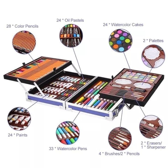 Avengers Kids Art Kit 145+ Pieces Aluminium Colouring Set with Crayons, Markers, Paints & Sketch Supplies