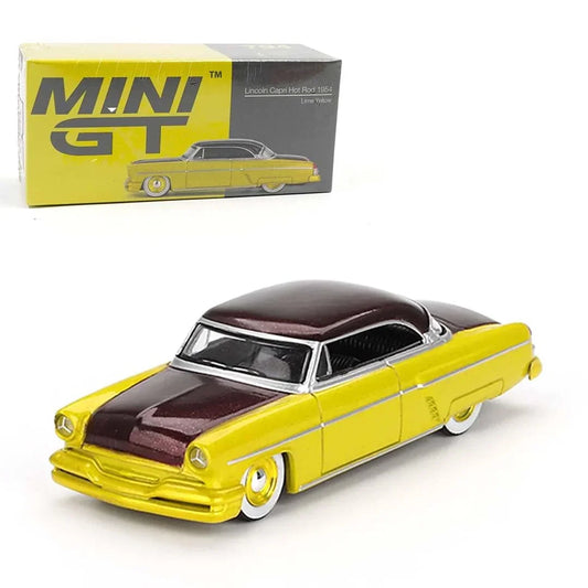 Mini GT Die Cast Collectrors Model Cars: (Lin'coln Capri HOt Rod 1954 Lime Yellow) - Jaiman Toys