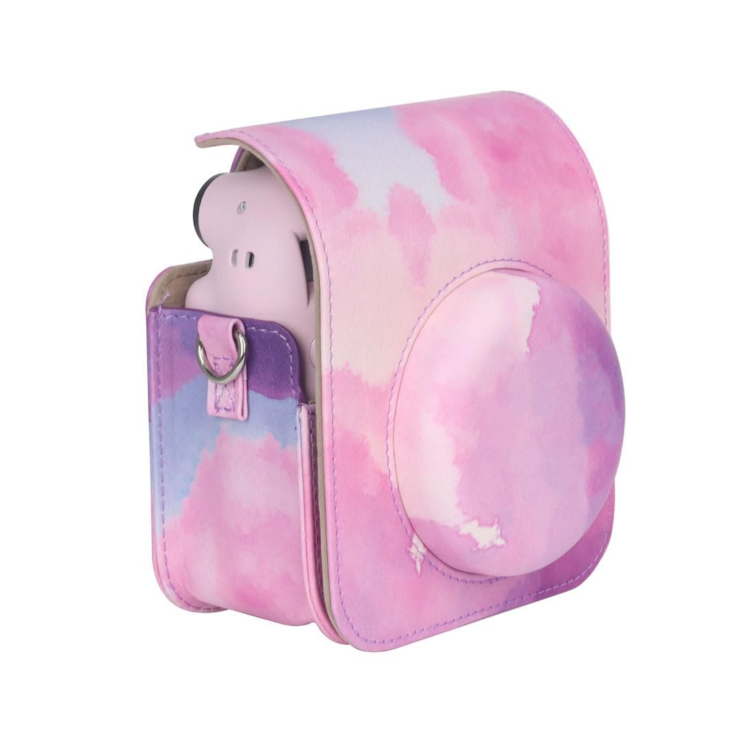 PU Leather Instant Camera Case For Fujifilms Instax Mini 12! Rain Proof &amp; Protective Case with Adjustable Shoulder Strap - PU Leather Soft Cover, Blossom Pink