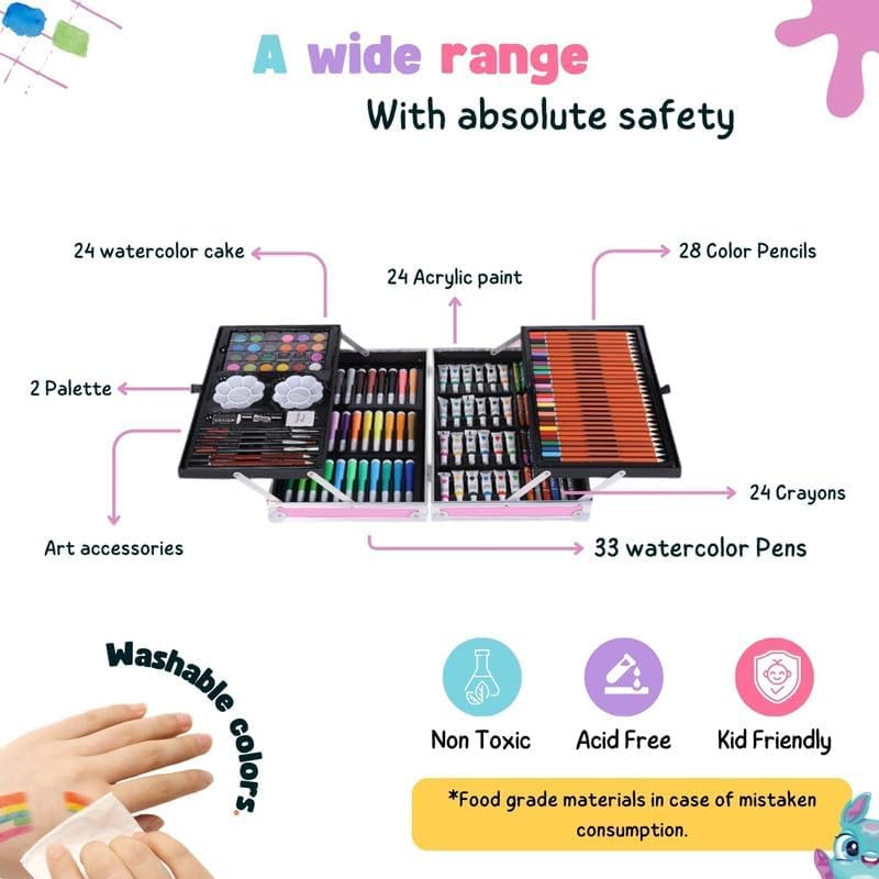 Kuromi Kids Art Kit 145+ Pieces | Aluminium Colouring Set with Crayons, Markers, Paints & Drawing Supplies