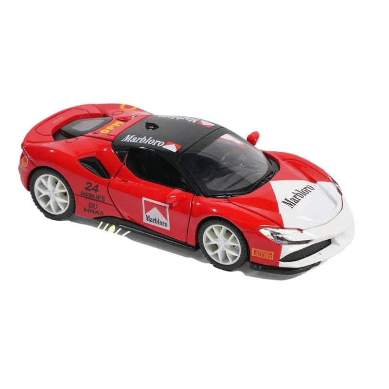 JOY JUNCTION Ferrari Marlboro 1:32 Alloy Die-Cast Model Car – Pull Back Toy Car with Openable Doors, Light & Music (Multicolor) - Jaiman Toys
