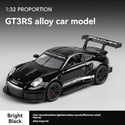 1:32 Porsche 911 GT3 RS Diecast Metal Pull Back Car Model – Openable Doors, Sound & Light | Toy & Collectible (Black) - Jaiman Toys