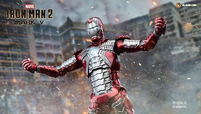 ZD Toys Marvel 1:10 Scale Iron Man Mark V – Hall of Armor Set (Set of 7) | Light-Up Action Figures